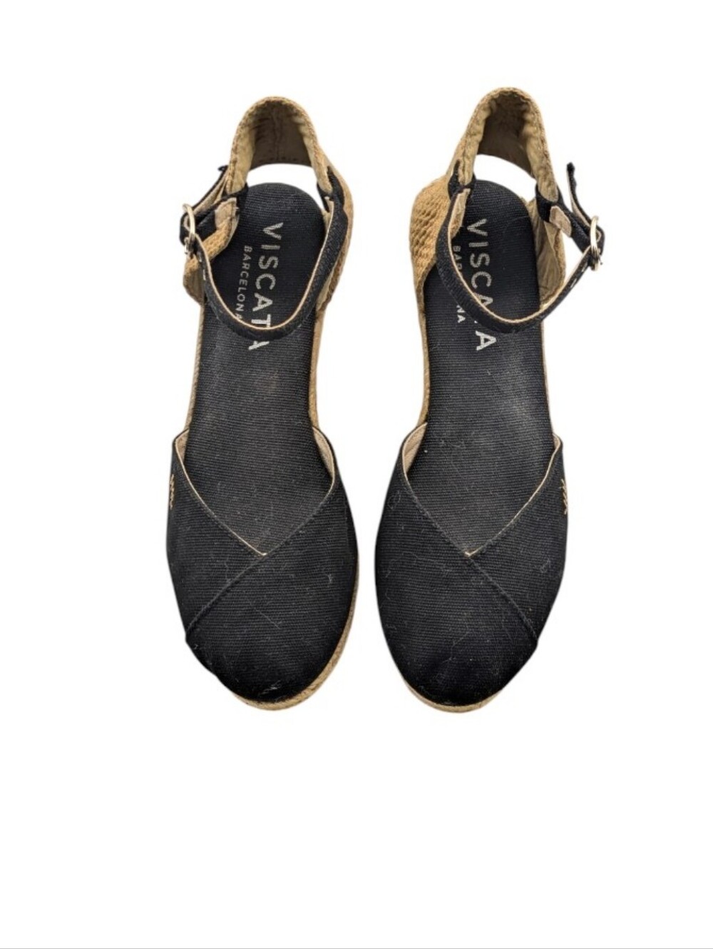 Viscata Pubol Black Canvas Espadrille Wedge Sandals Size 39 US 8 EUC $135 S4144 - Picture 7 of 12